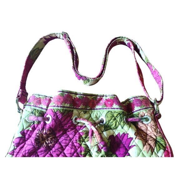 Vera Bradley Hello Dahlia Pink Floral Cotton Quilted Drawstring Shoulder Bag 12" - Picture 11 of 14